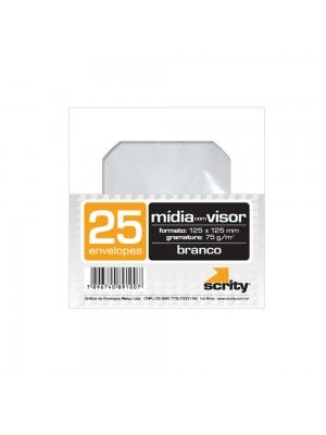 Envelope Branco C/ 25 P/ CD C/ Visor Transparente CMD101 Scrity 