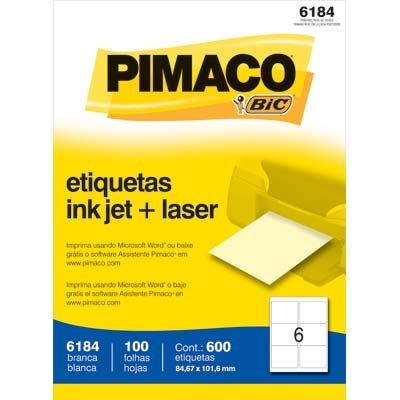 Etiqueta Inkjet/Laser 6184 C/ 600 Pimaco 