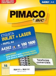 Etiqueta Inkjet/laser A4362 C/ 1600 Pimaco