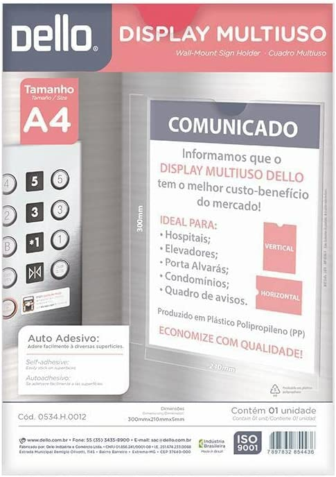 Quadro De Aviso A4 Multiúso PP 0534.H Cristal Dello 