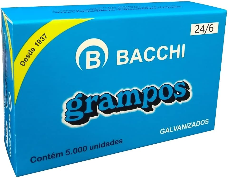 Grampo Galvanizado 24/6 C/ 5000 Unidades Bacchi 