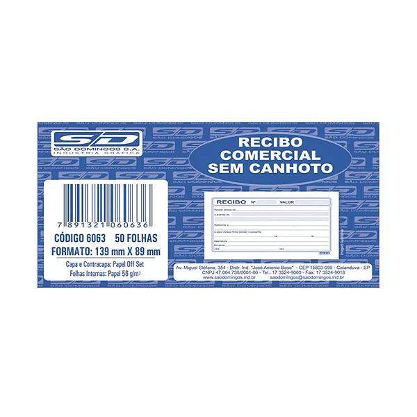 Recibo Comercial S/Canhoto 50fl 6063-2 S.Domingos 