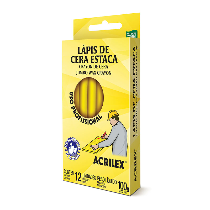 Lápis De Cera Estaca 504 Amarelo C/ 12 Acrilex 