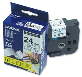 Fita Para Rotulador TZ.251 24mm X 8m Preto/Branco Brother 