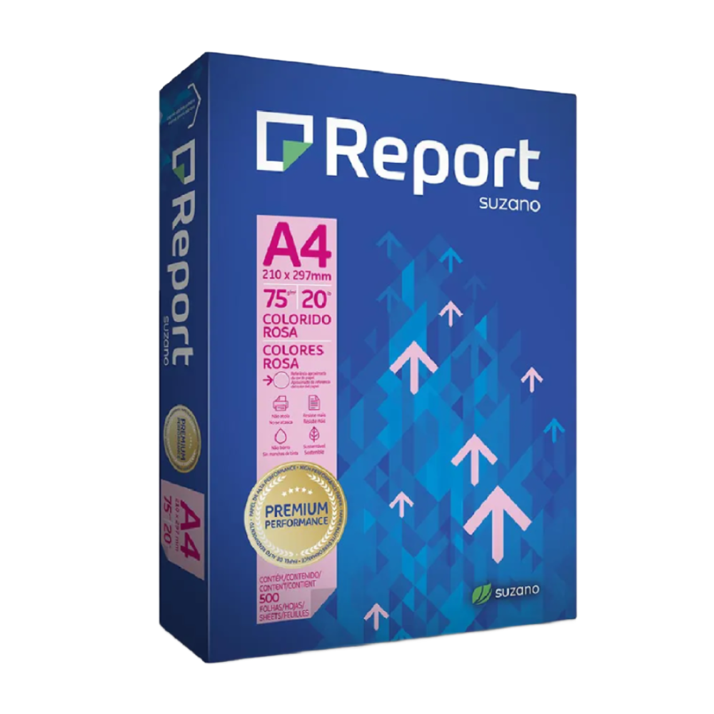 Papel Sulfite Report A4 Colorido Rosa 75g 210mm X 297mm - 500 Folhas