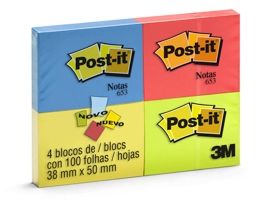 Post It C/4 Blocos 653 Novas Cores 38x50 3m 