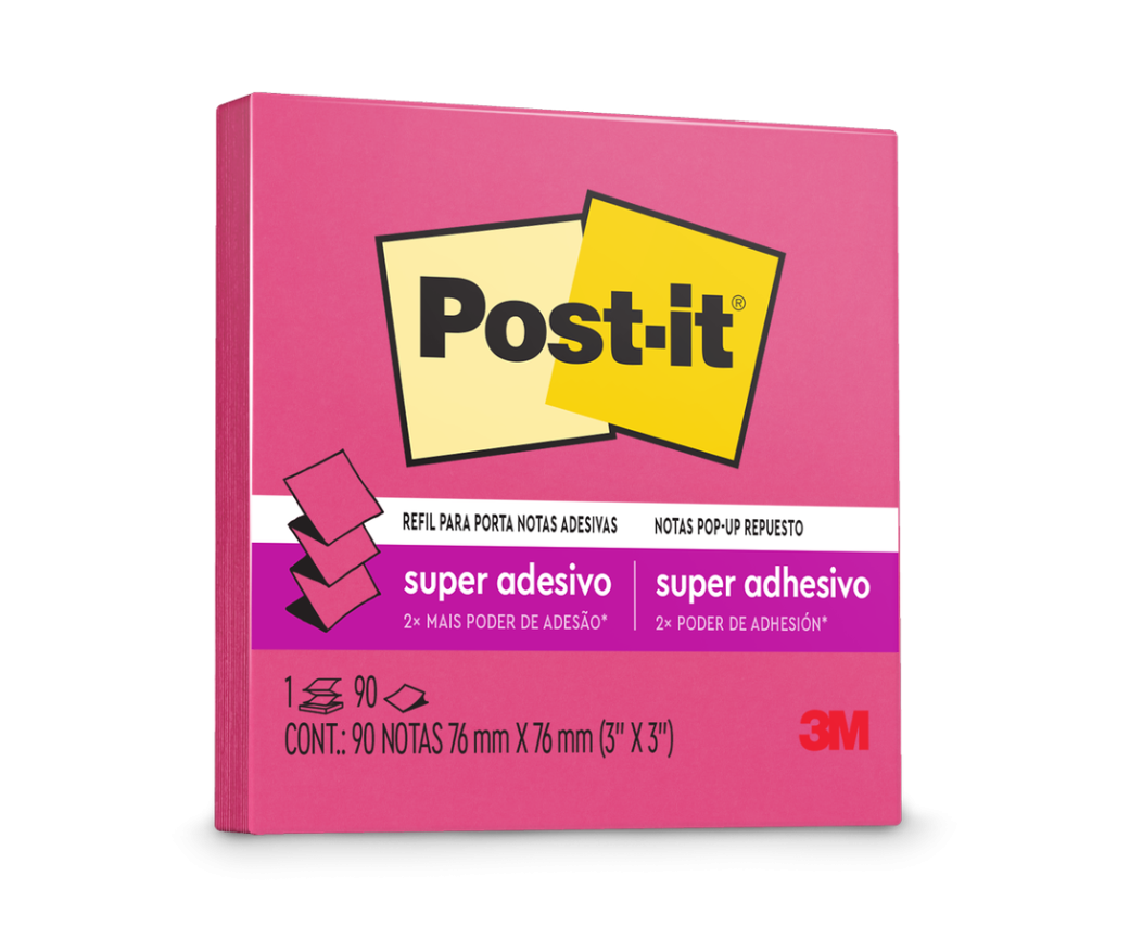 Refil P/ Porta Notas Pop-Up Rosa Neon R330 C/ 90 Folhas Post-It 3M 