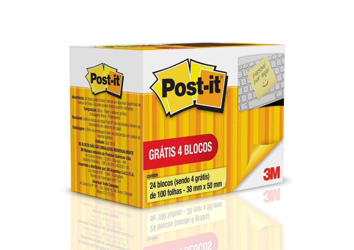 Post It 653 Amarelo 38x50 C/24 Promocional 3m 