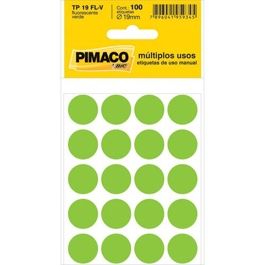 Etiqueta Adesiva P/ Codificação TP19 Verde Fluorescente C/ 100 Pimaco 