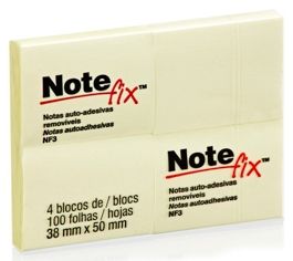 Bloco Adesivo Notefix C/4 38mm X 50mm 100 Folhas Amarelo 3M 