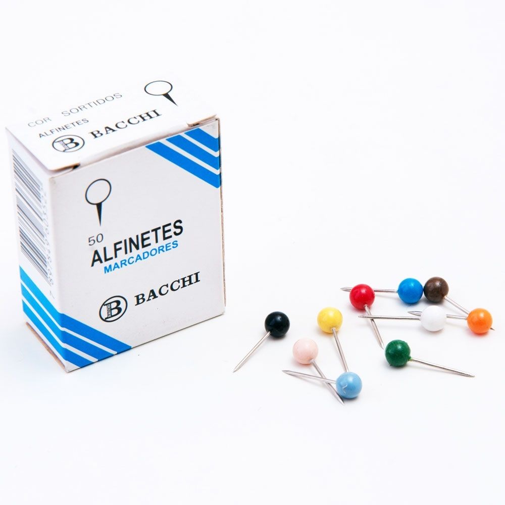 Alfinete Para Mapa C/ 50 Unidades Cores Sortidas Bacchi 