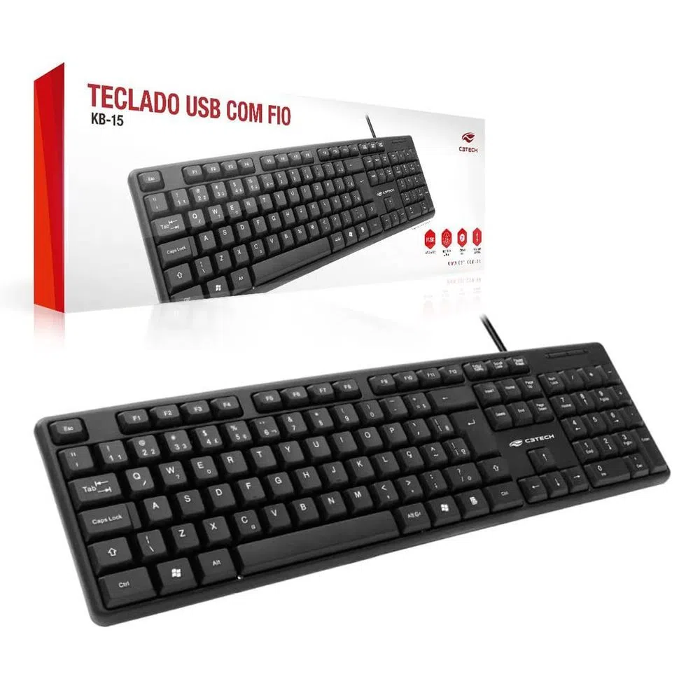 Teclado USB STD Preto KB-15BK C3Tech 