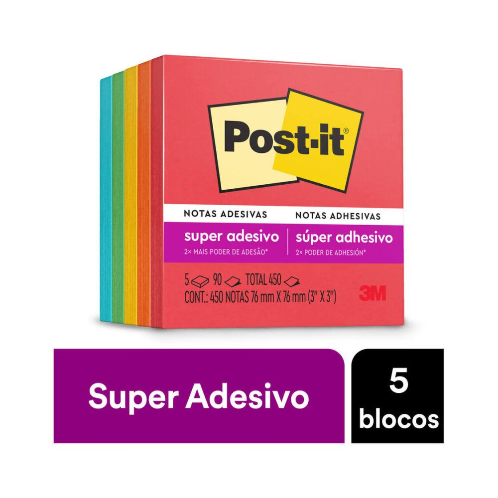 Kit 5 Blocos Autoadesivos Coleção 654 76mm X 76mm Post-it 3m
