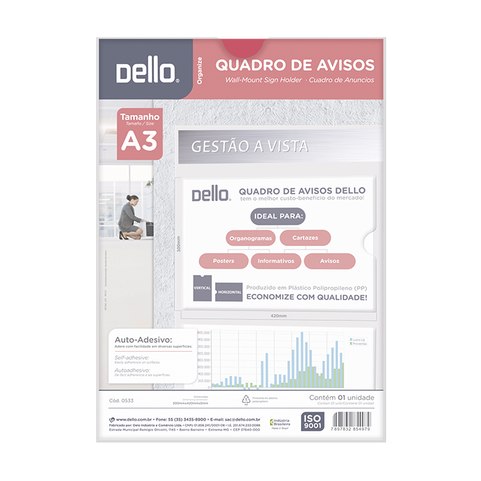 Quadro De Aviso A3 Multiuso PP 0533.H Cristal Dello 