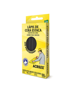 Lápis De Cera Estaca 520 Preto C/ 12 Acrilex