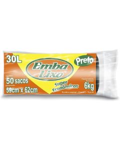 Saco De Lixo 30l Preto Super Econômico C/ 50 Embalixo